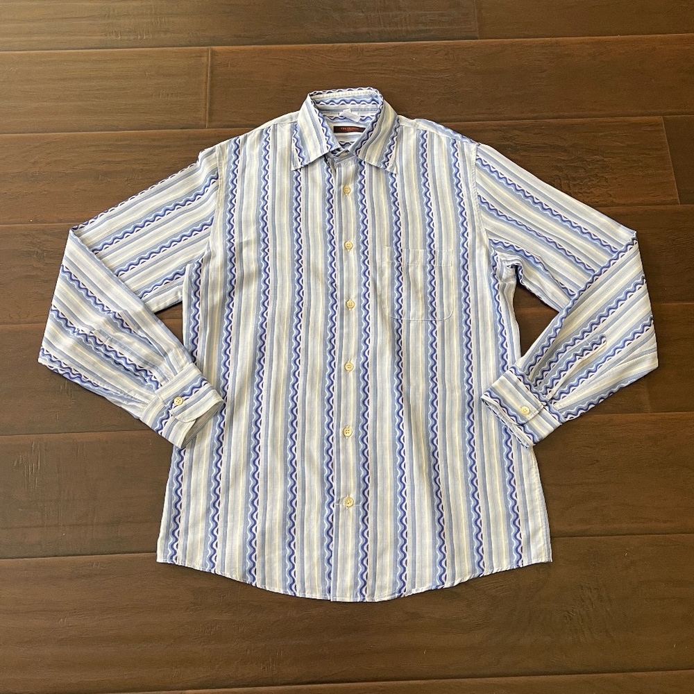 Two Flowers Italy Men's Button Up Shirt Blue Western Long Sleeves Sz M